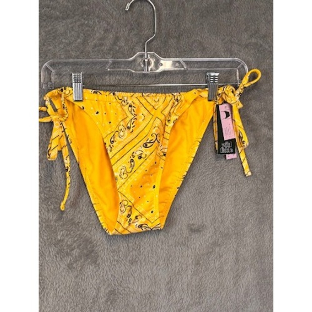 Wild Fable Yellow Bandana Paisley Side Tie Bikini Bottom Cheeky High Leg Medium